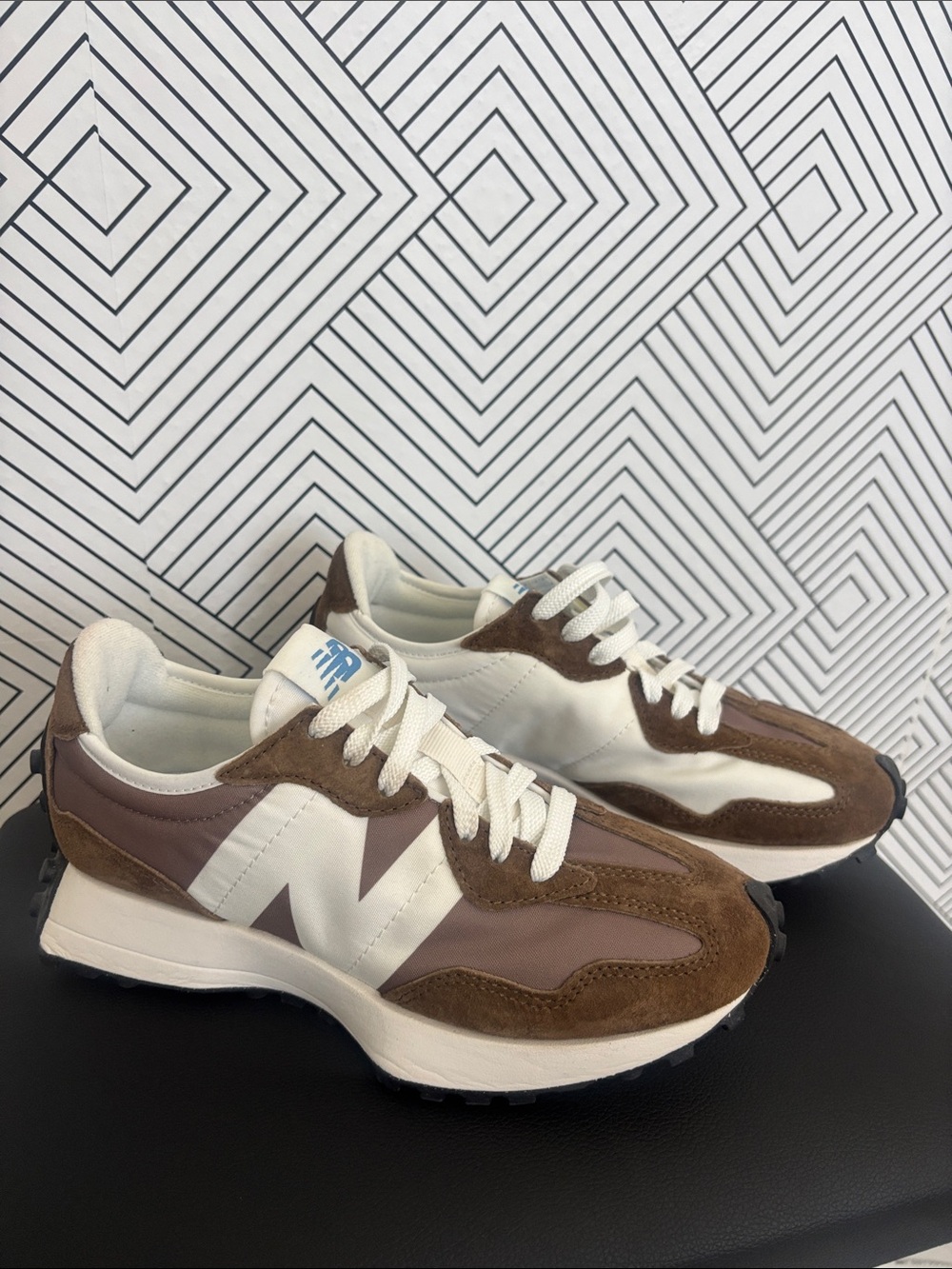 New Balance Brown and White Retro Runner Sneakers